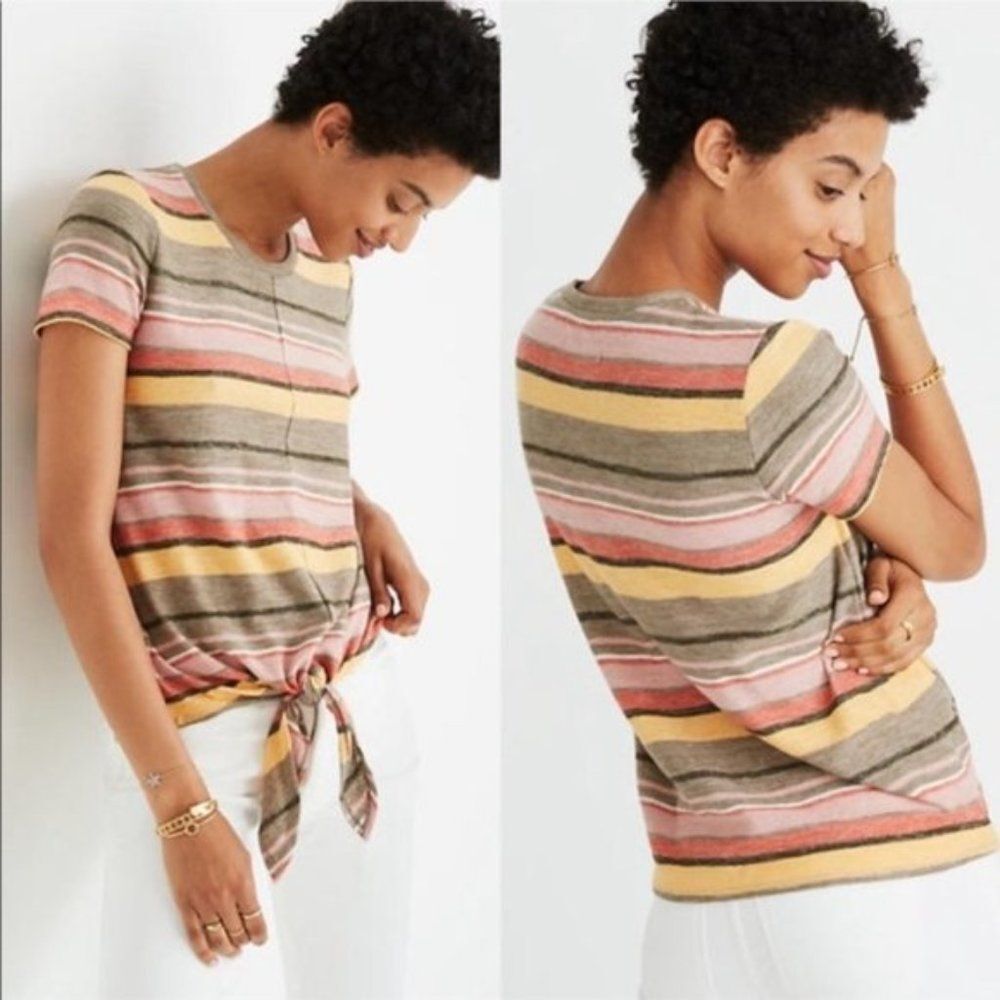 TEXTURE & THREAD MADEWELL J8588 Modern Tie-Front Top Kieran Stripe Regular Fit